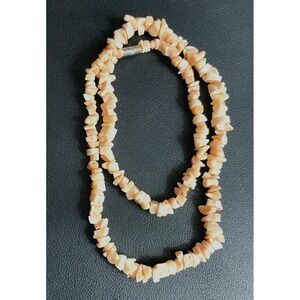 Vintage Shell Chip Bead Necklace 22" Peach Barrel Clasp Beach Womens Jewelry